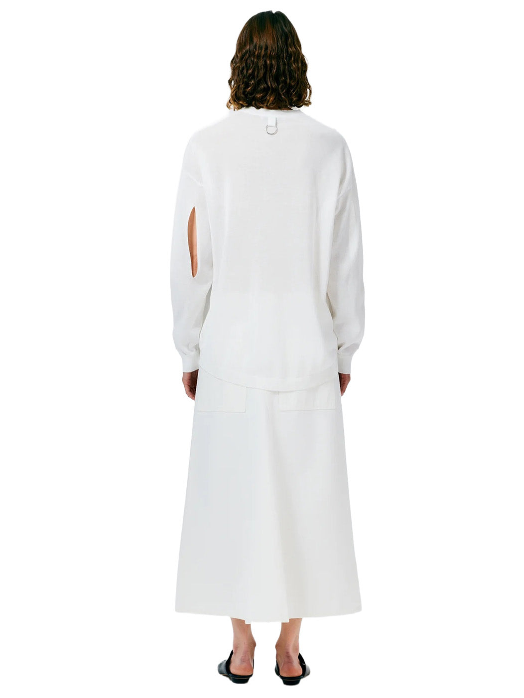 Crispy Viscose Slit Detail Oversized Pullover in White
