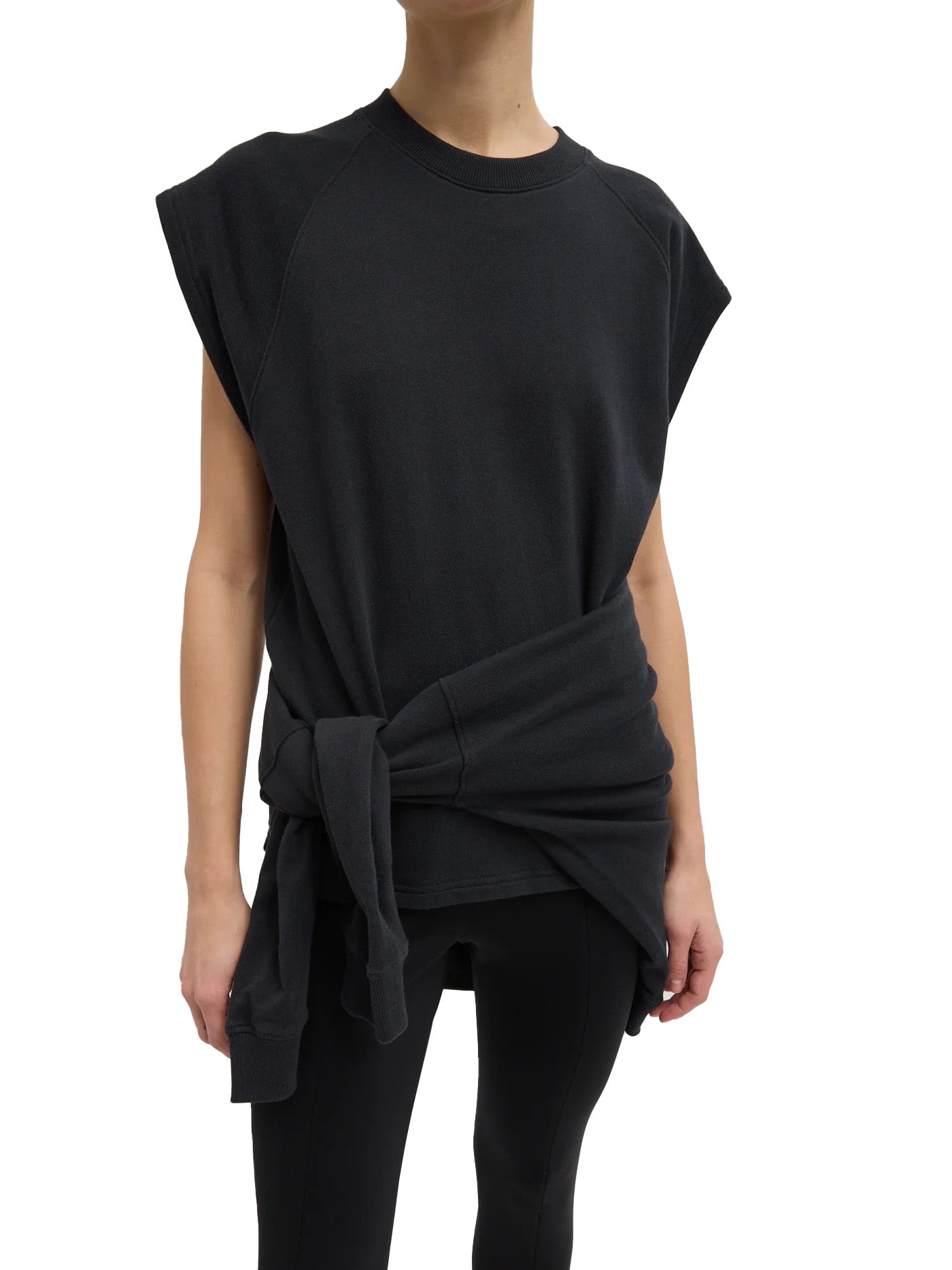 Light Weight Sweatshirting Sleeveless Easy Top in Black