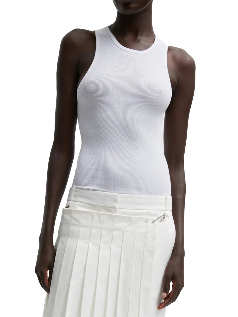 Circular Fine Rib T-Shirt Tank in White