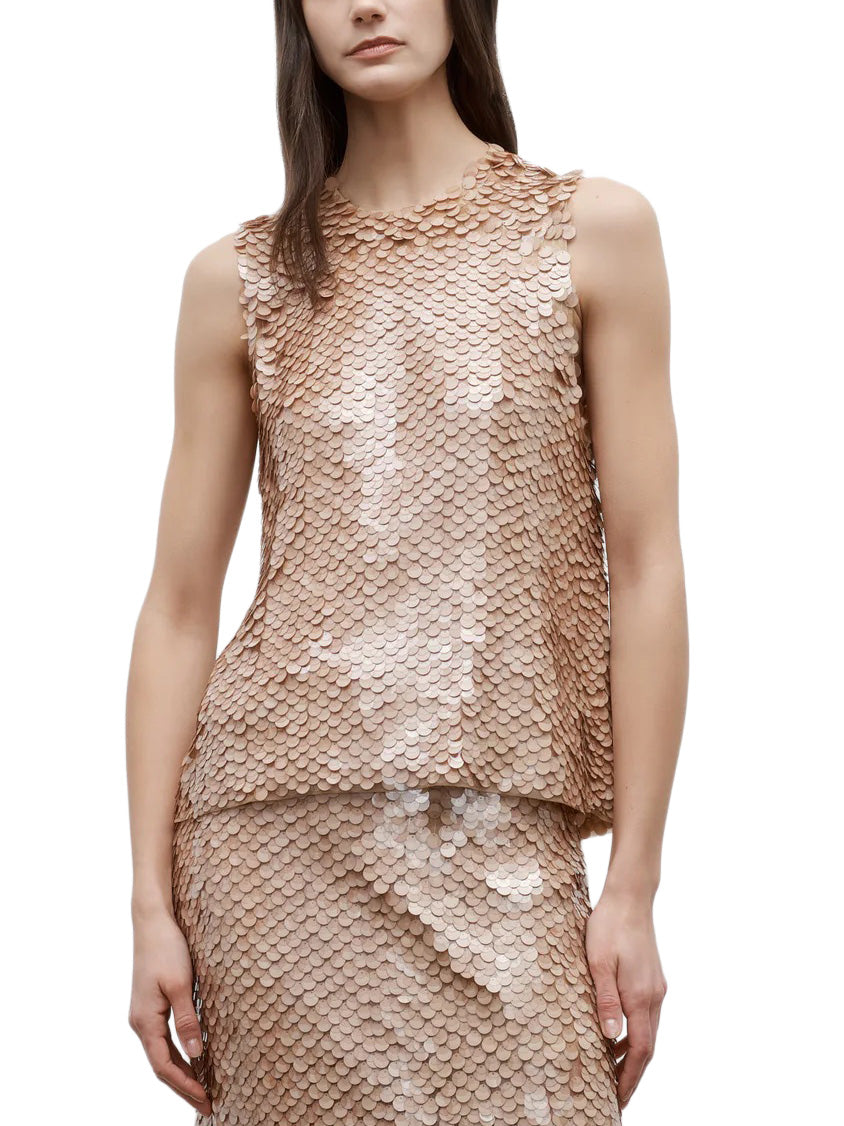 Shell Top with Pailettes on Mesh