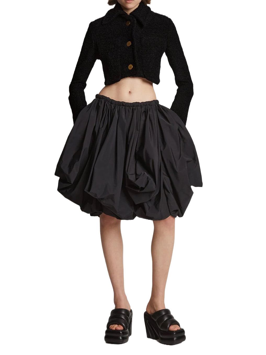 Boucle Tweed Crop Jacket in Black