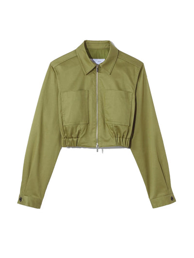 Cotton Twill Bomber Jacket in Khaki Green