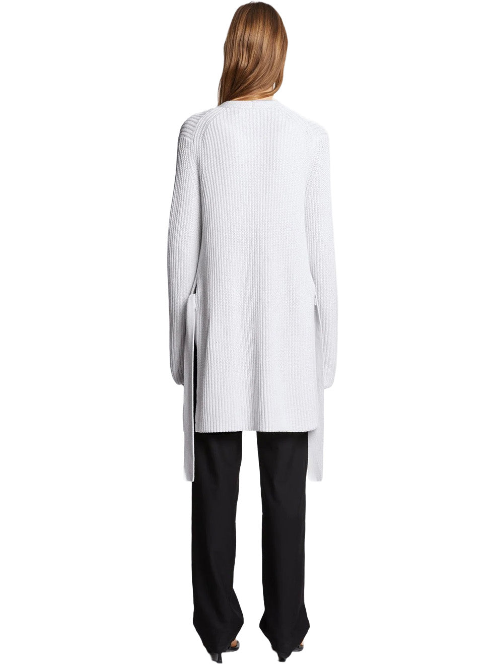 Ribbed Cotton Relaxed Cardigan in Off-White