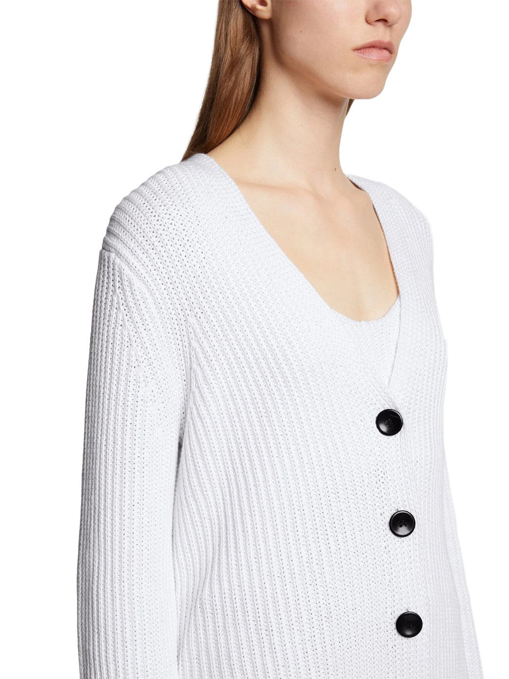 Ribbed Cotton Relaxed Cardigan in Off-White