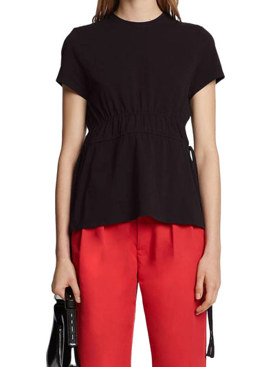 Ruched Side Tie T-Shirt in Black