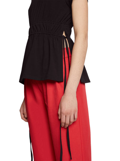 Ruched Side Tie T-Shirt in Black