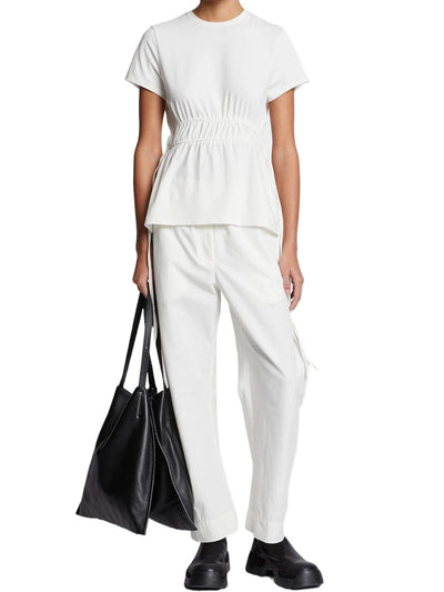 Ruched Side Tie T-Shirt in Off-White