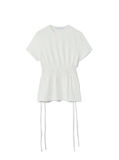 Ruched Side Tie T-Shirt in Off-White