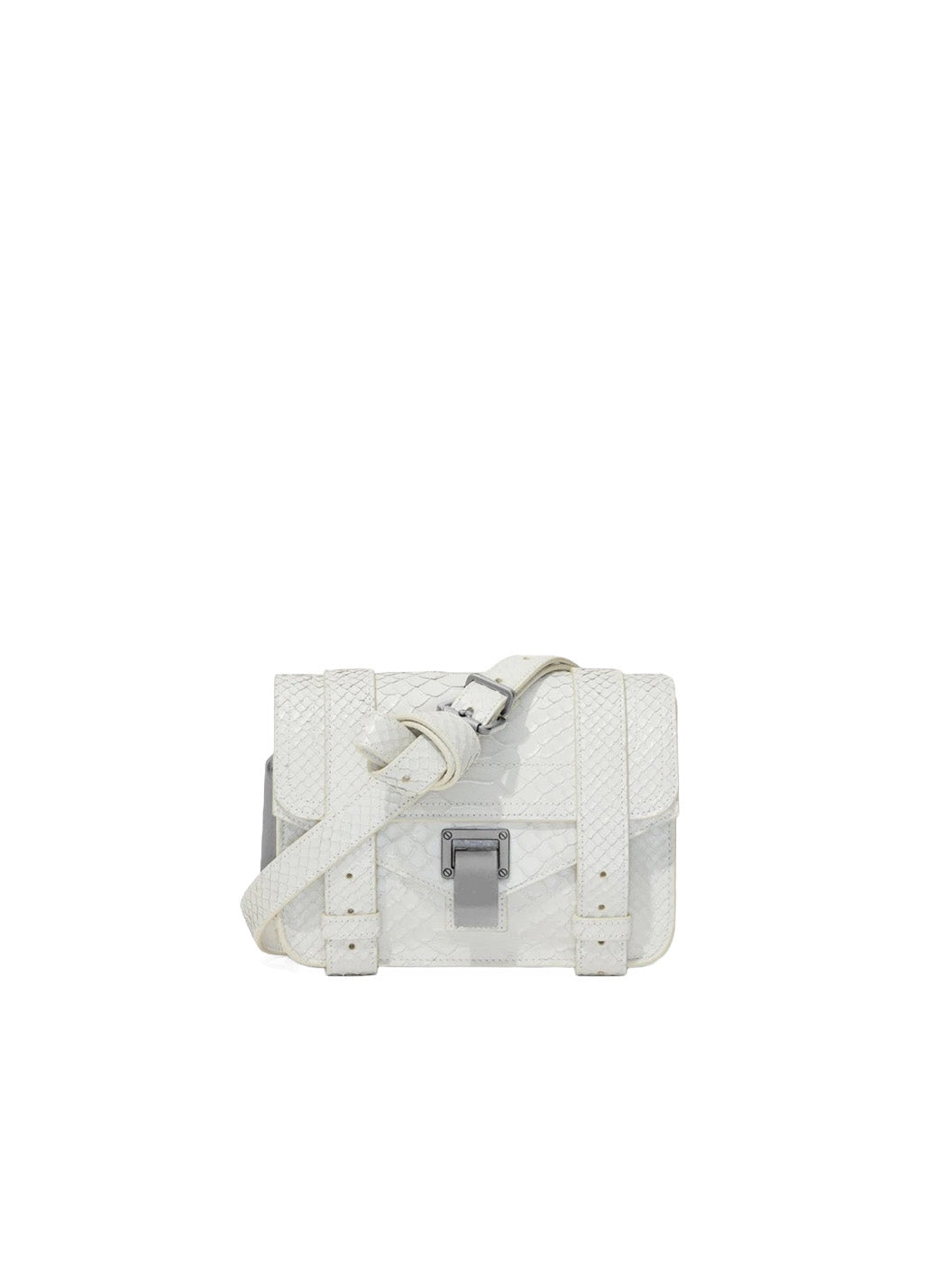 Carved Python PS1 Mini Crossbody Bag in Optic White