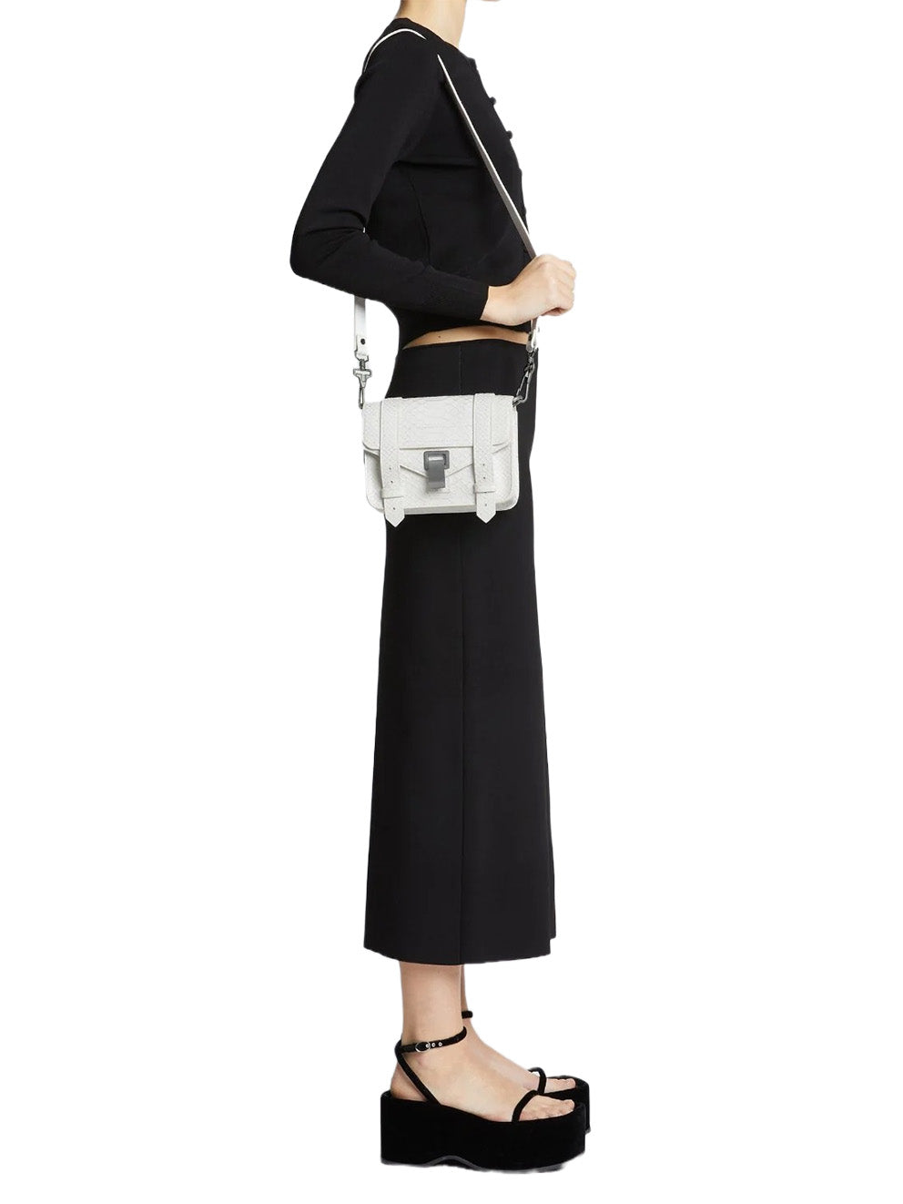 Carved Python PS1 Mini Crossbody Bag in Optic White