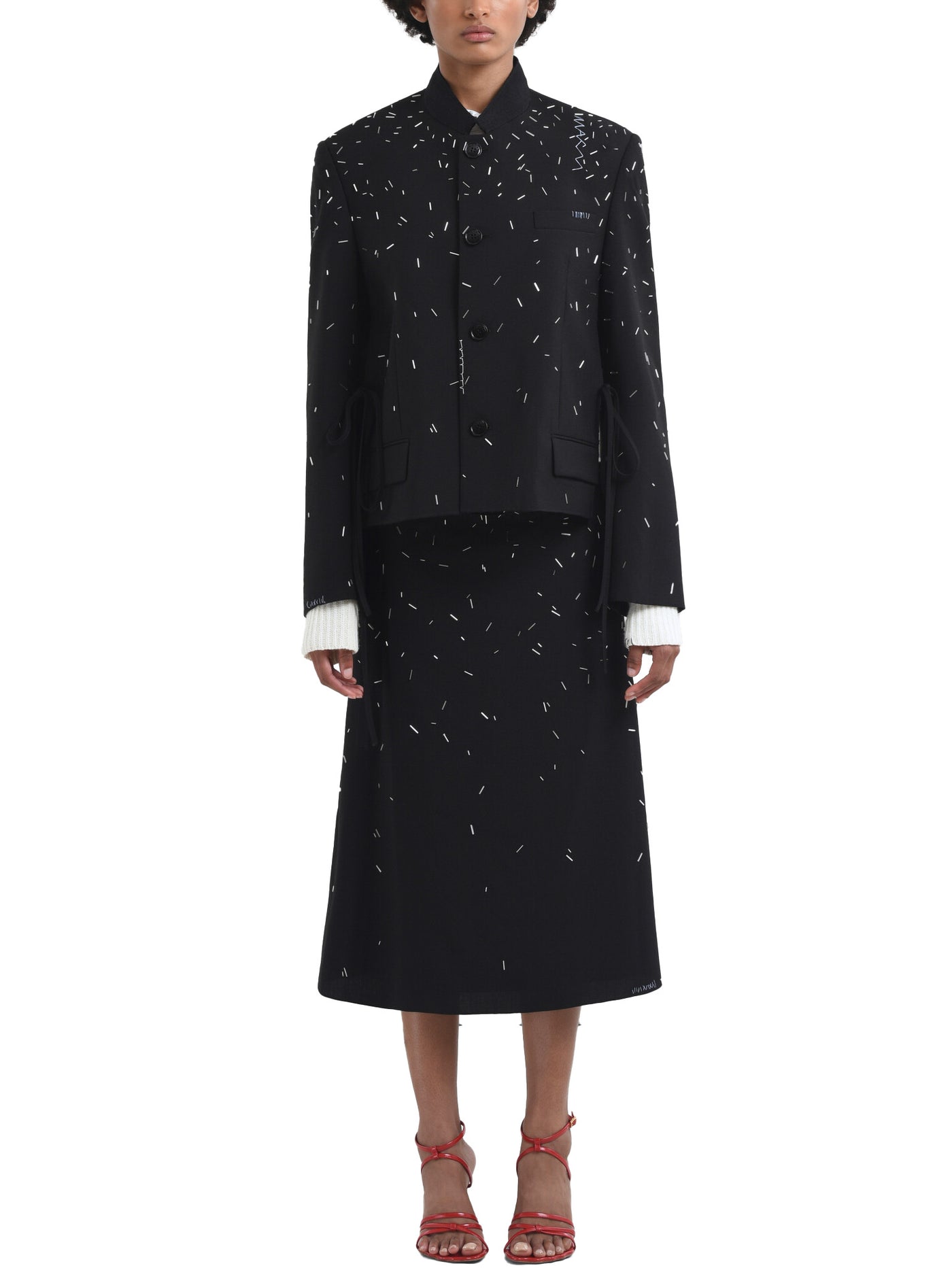 Black Wool Jacket with Tinted Pearl Embellishment