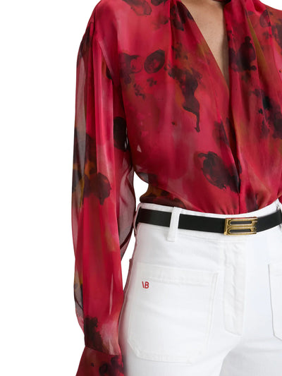 Drape Detail Blouse In Raspberry Floral Print