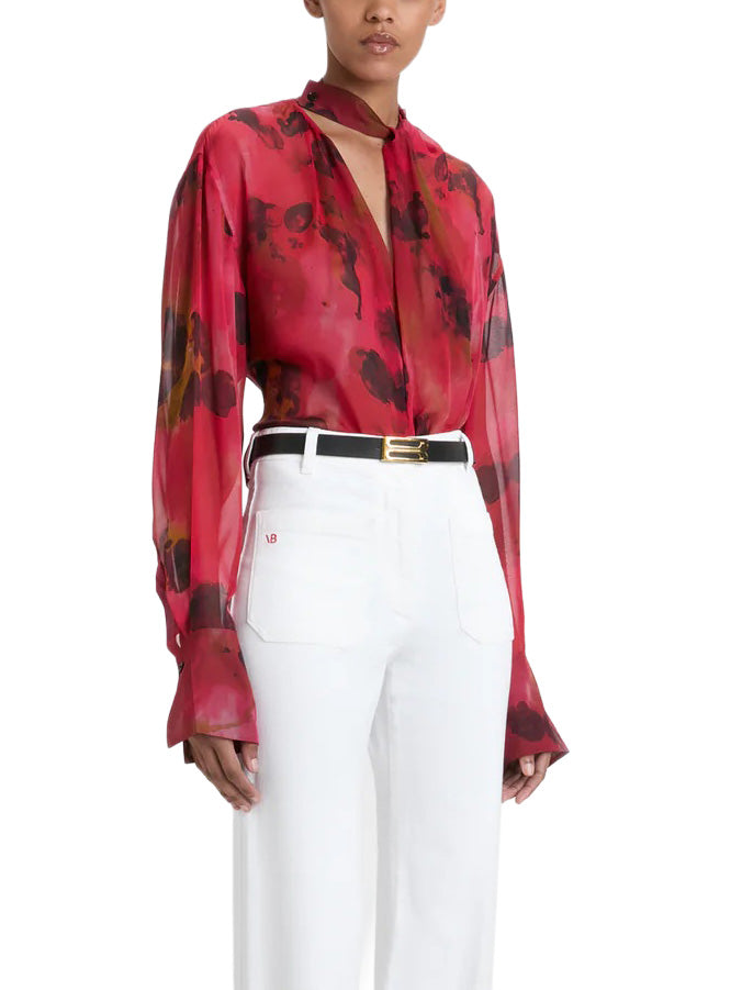 Drape Detail Blouse In Raspberry Floral Print