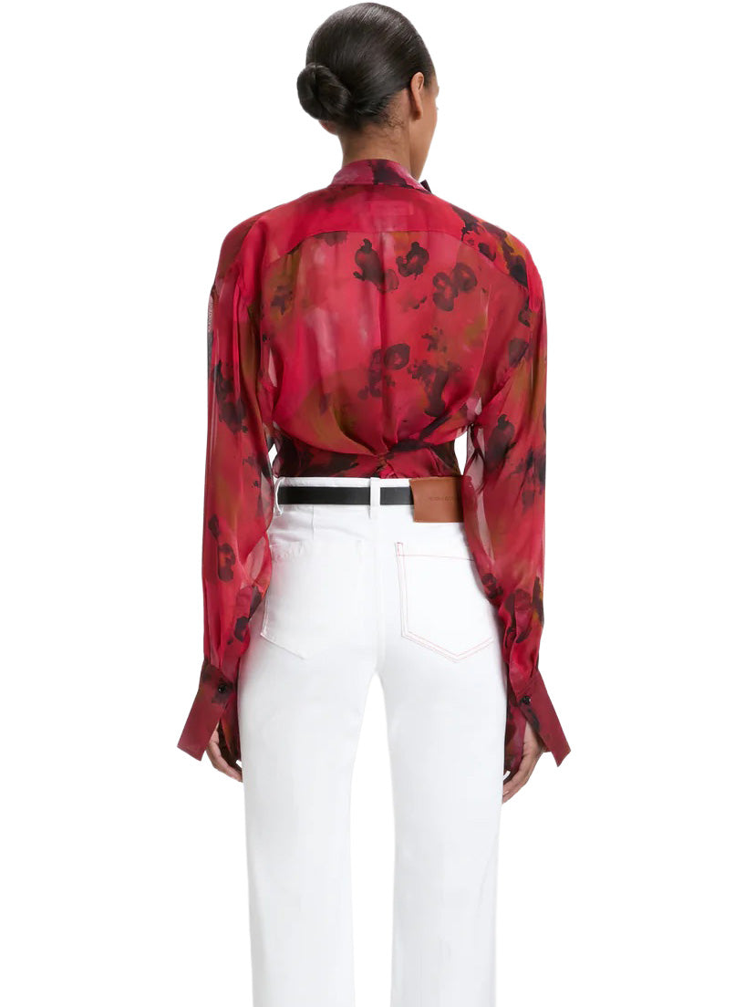 Drape Detail Blouse In Raspberry Floral Print