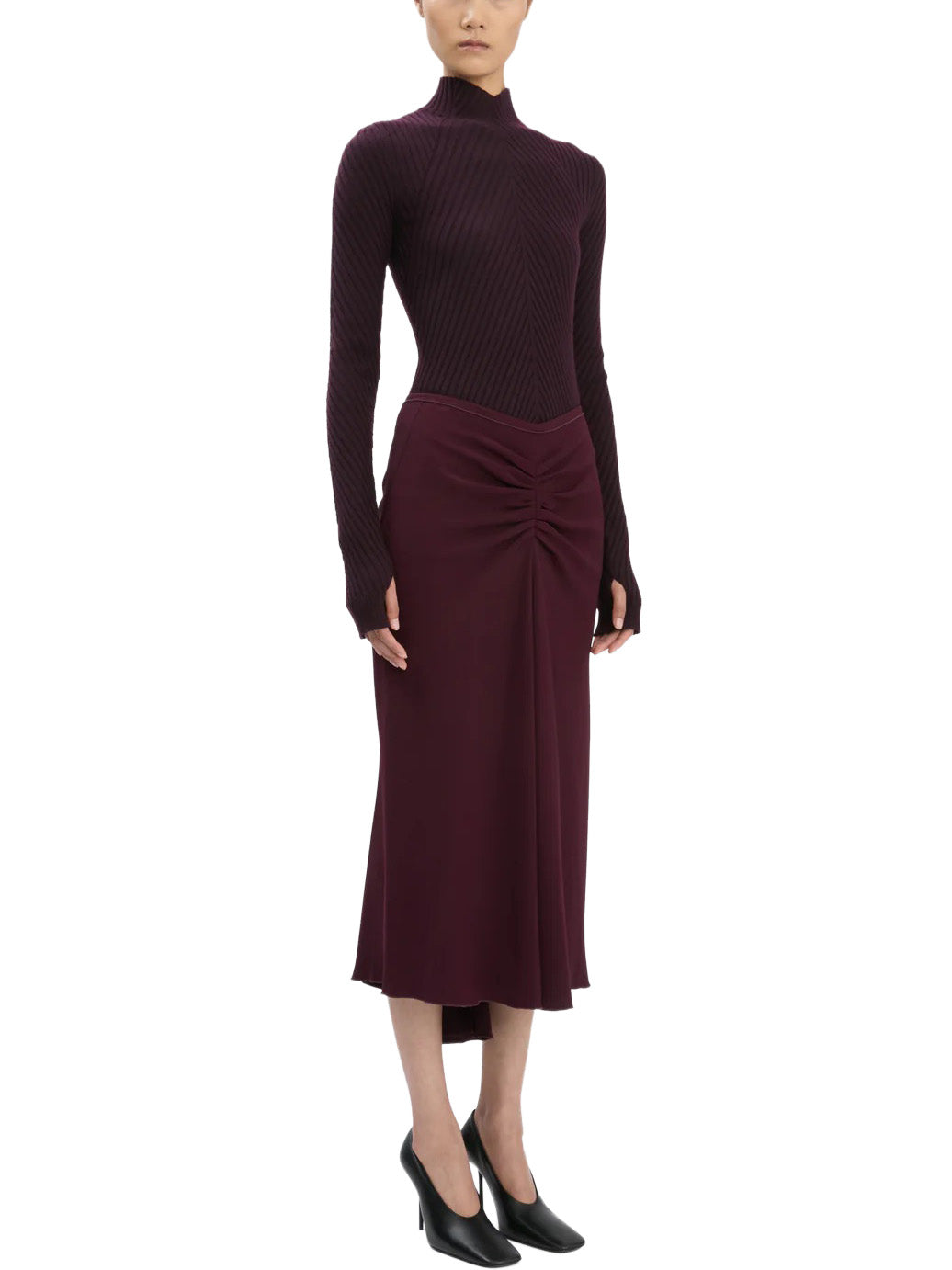 Ribbed Knit Polo in Merlot