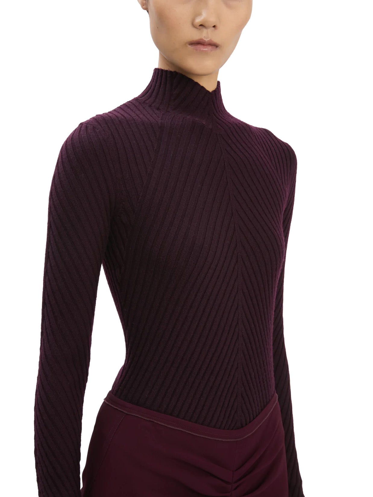 Ribbed Knit Polo in Merlot