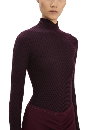 Ribbed Knit Polo in Merlot
