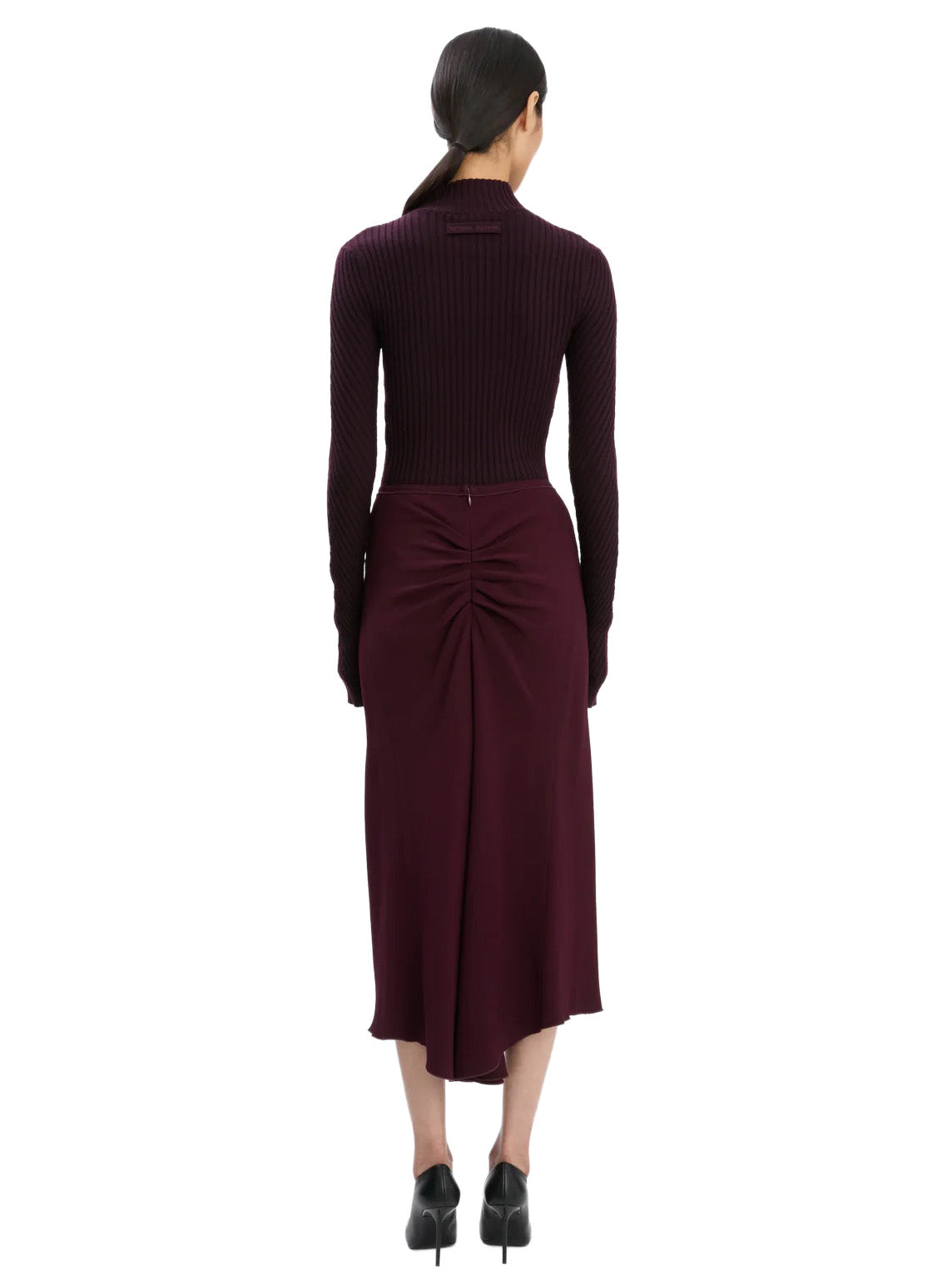 Ribbed Knit Polo in Merlot