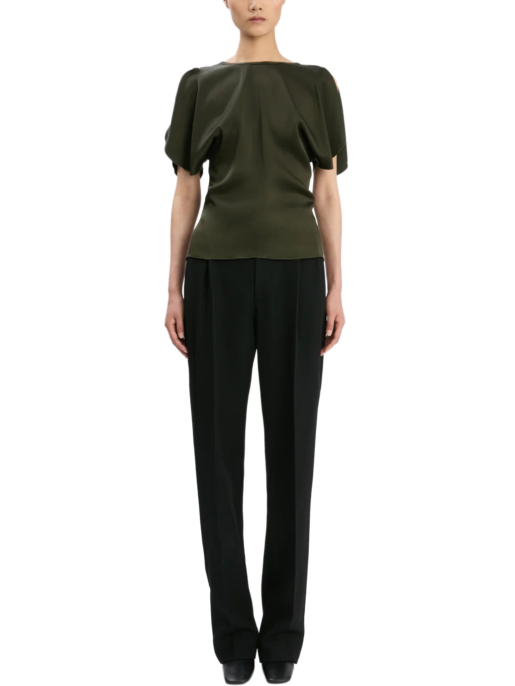 Draped Sleeve Top in Dark Olive