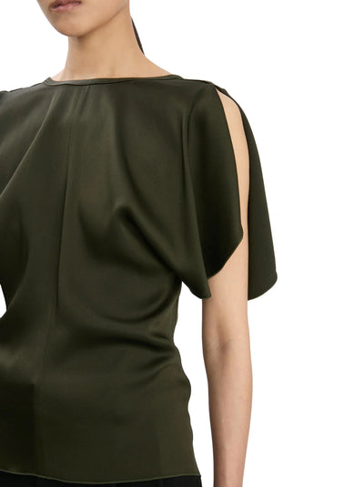 Draped Sleeve Top in Dark Olive