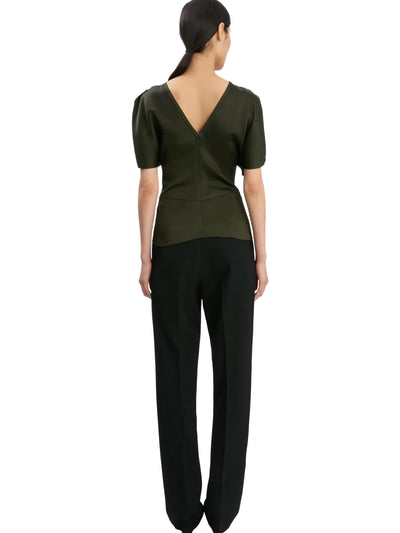 Draped Sleeve Top in Dark Olive