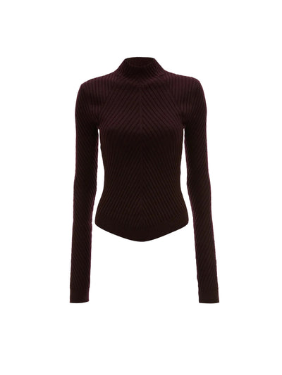 Ribbed Knit Polo in Merlot