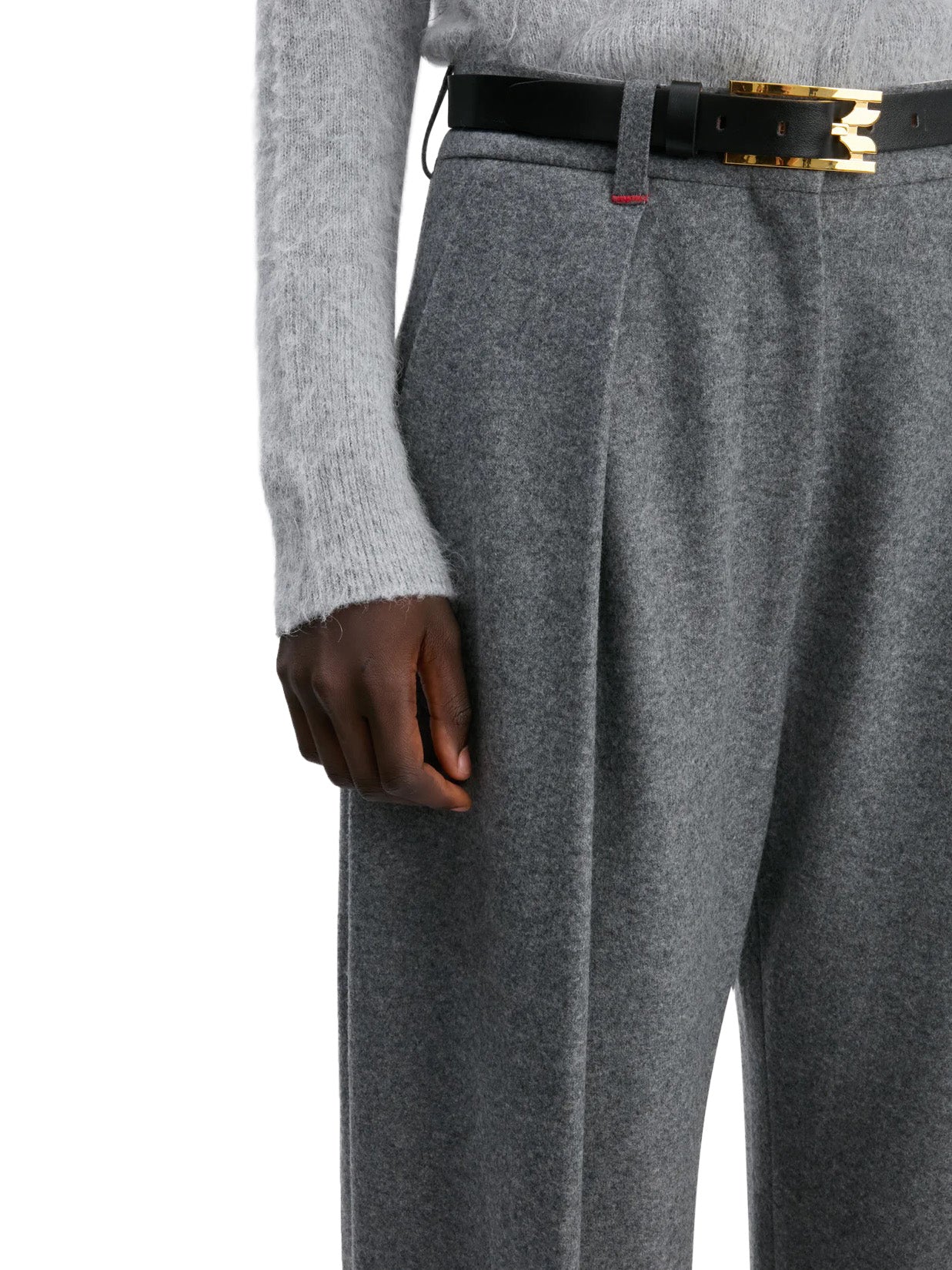 Wide Leg Trouser in Grey Melange