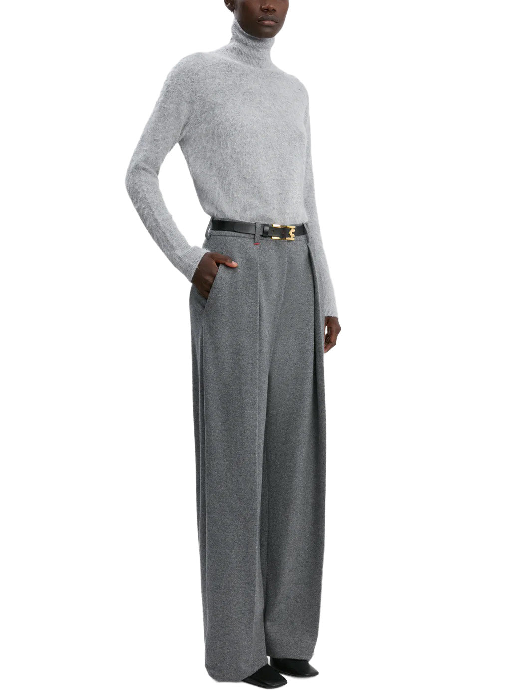Wide Leg Trouser in Grey Melange