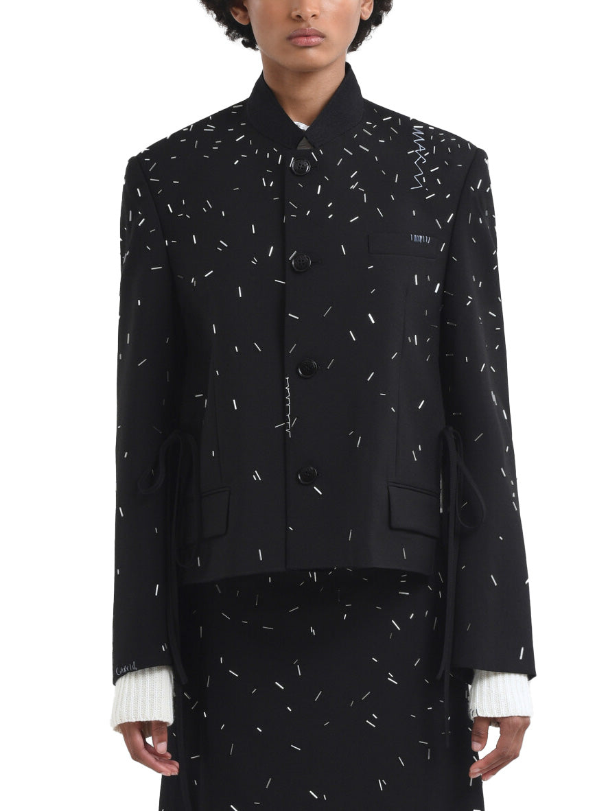 Black Wool Jacket with Tinted Pearl Embellishment