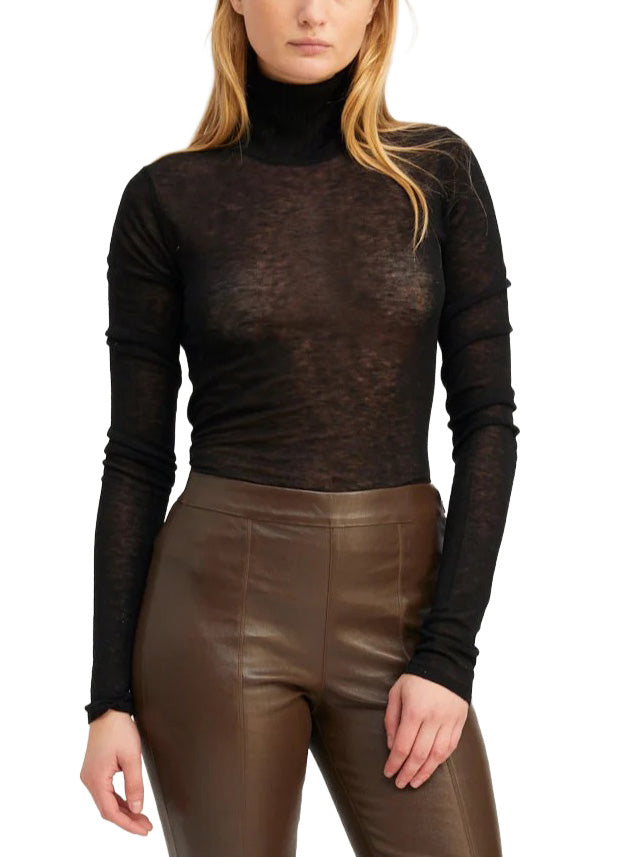 Black Tissue Cashmere Mock Neck