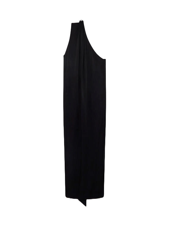 One-Shoulder Scarf Maxi Dress in Black
