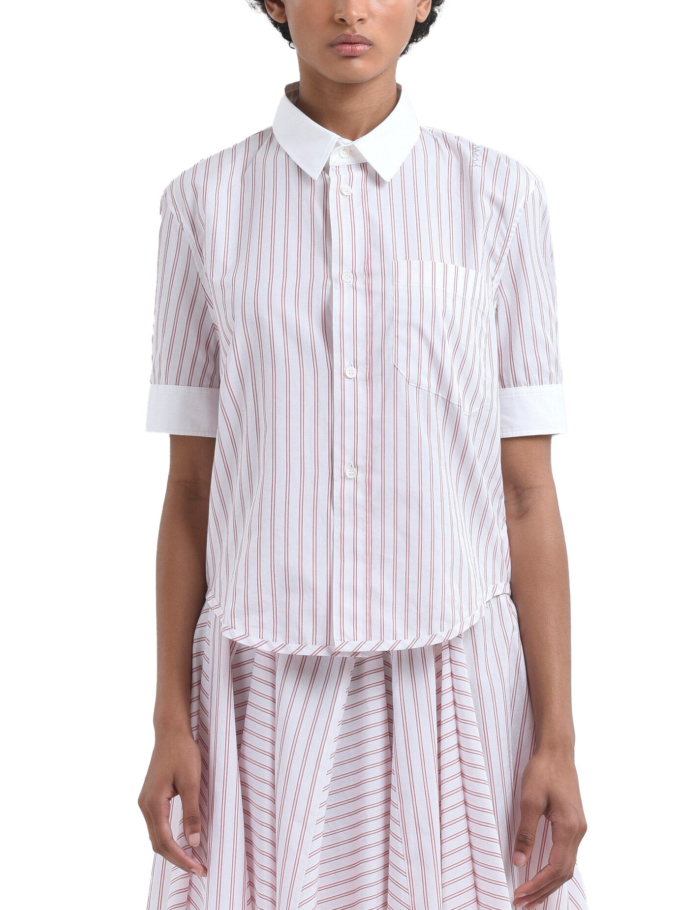 Red and White Striped Poplin Shirt