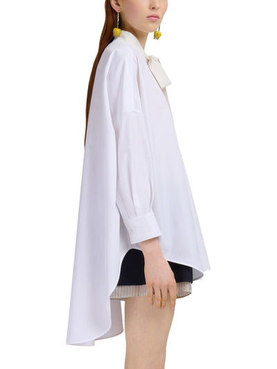 White Organic Poplin Shirt with Bow