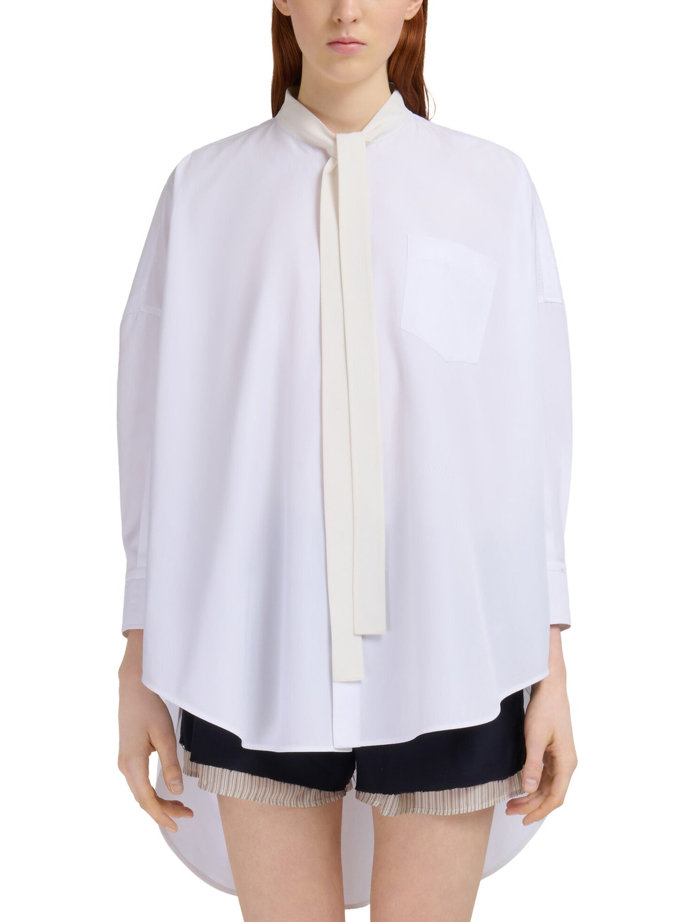 White Organic Poplin Shirt with Bow