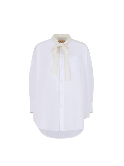 White Organic Poplin Shirt with Bow