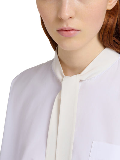 White Organic Poplin Shirt with Bow