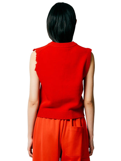 Soft Lambswool Distressed Vest in Red