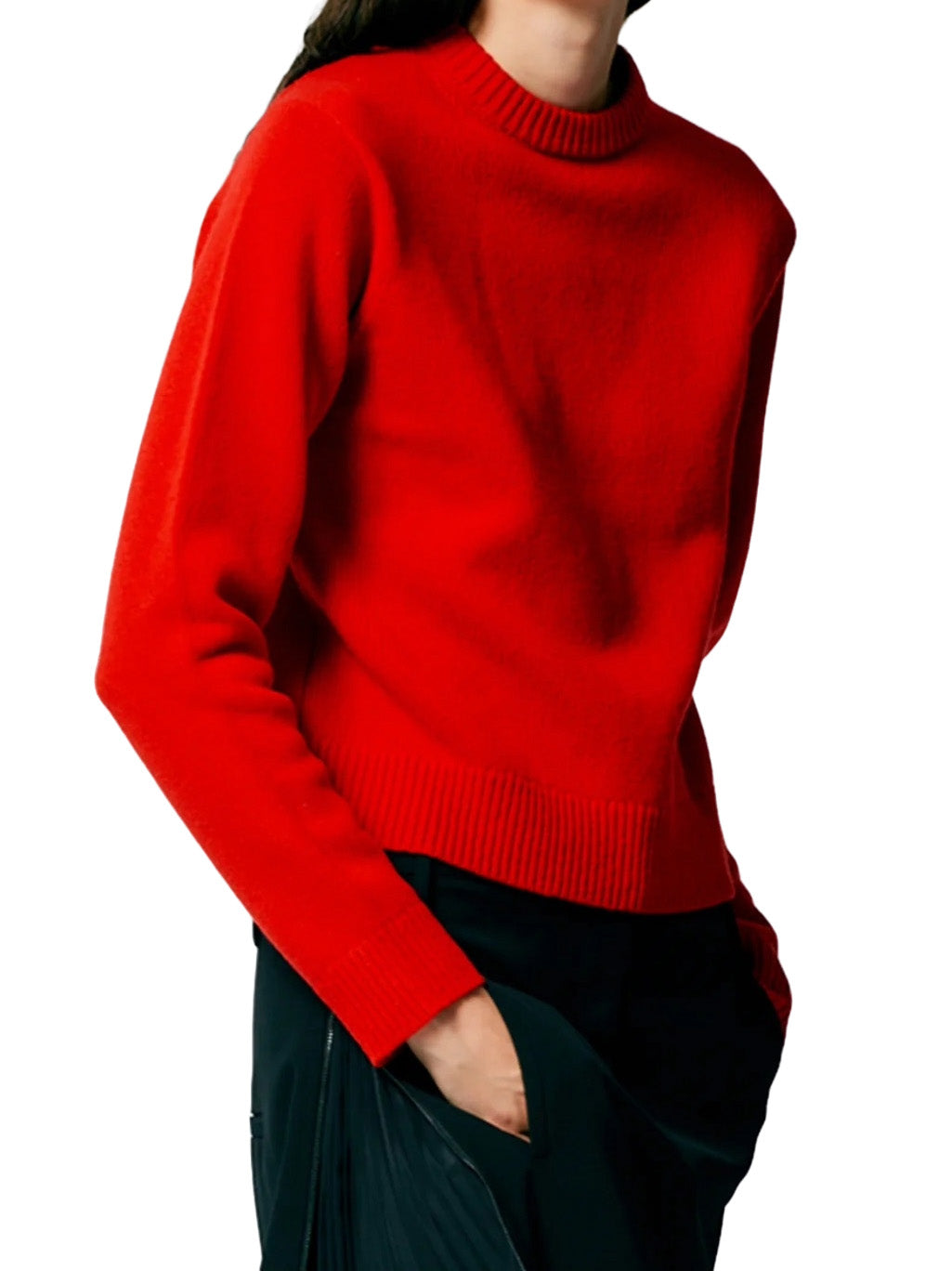 Soft Lambswool Shrunken Crewneck Pullover in Red