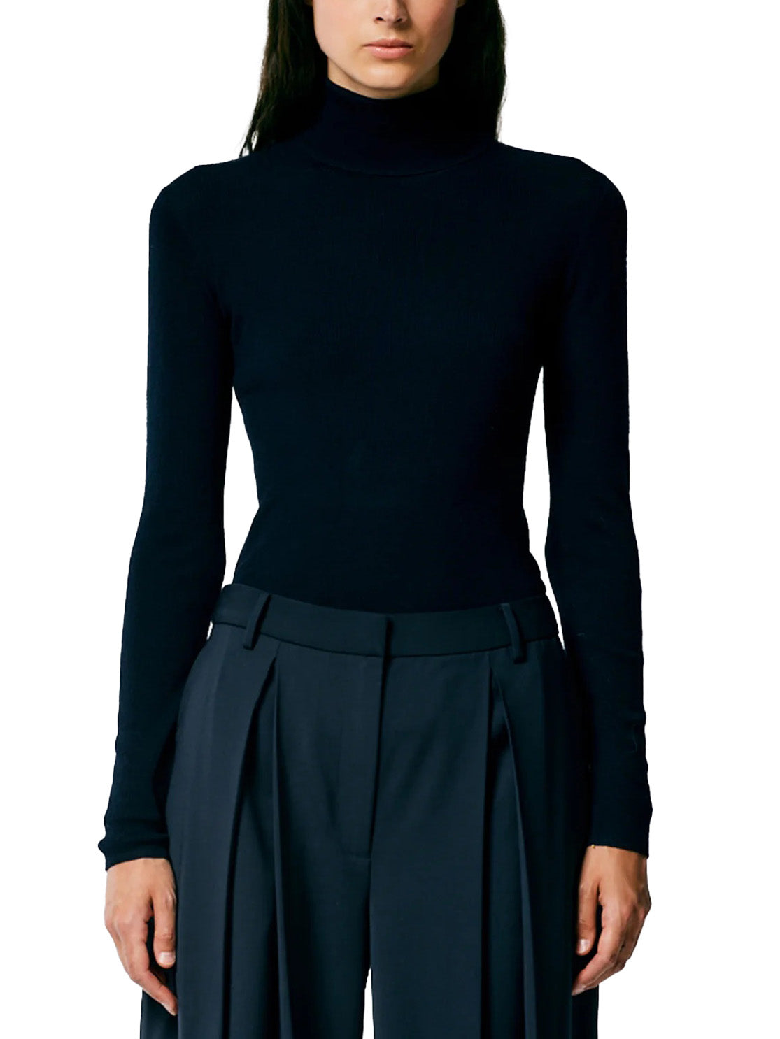 Featherweight Ribbed Sweater Turtleneck Pullover