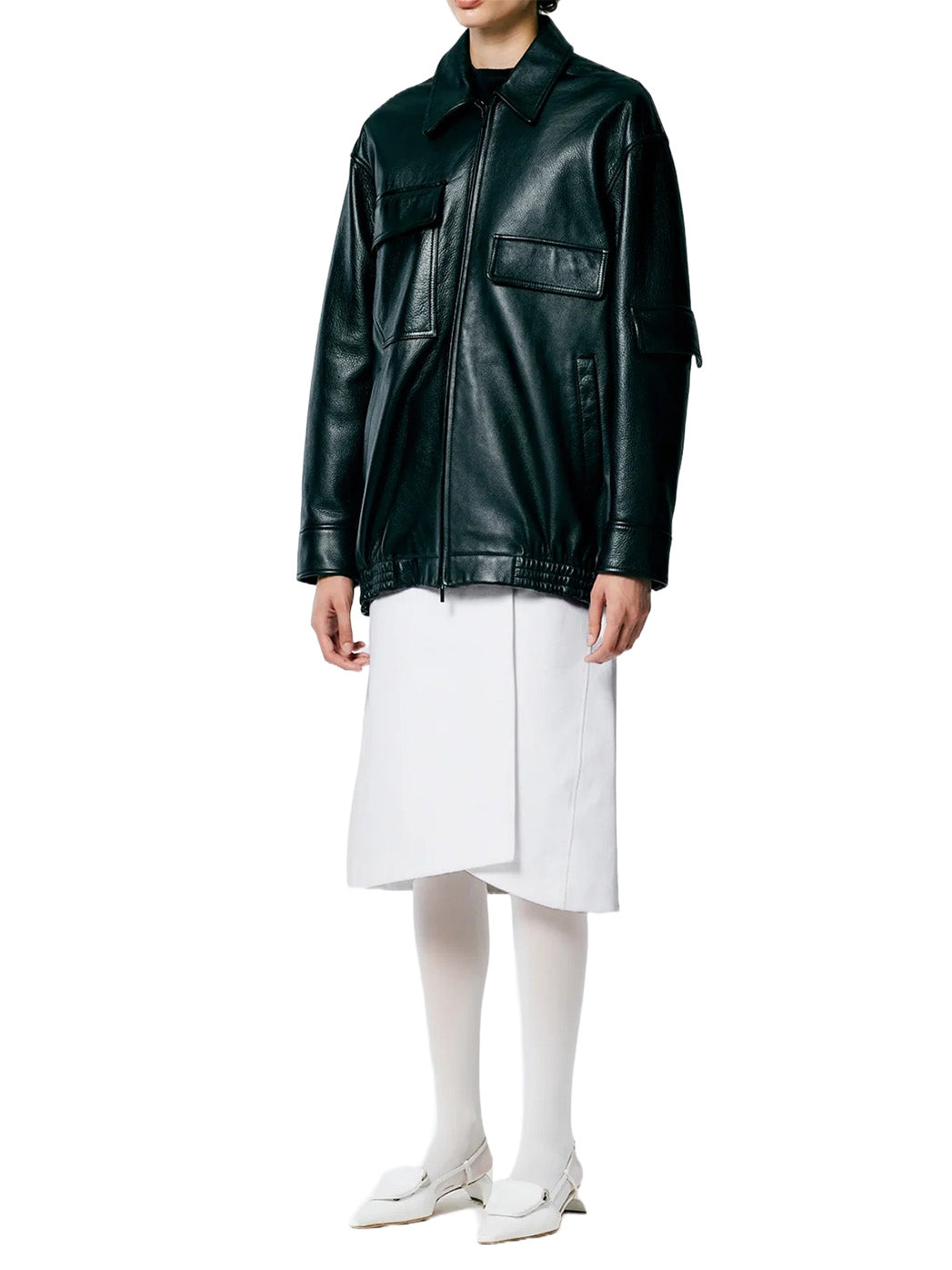 Aviator Leather Oversized Bomber in Black