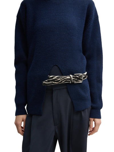 Cardigan Stitch Split Front Crewneck Easy Pullover