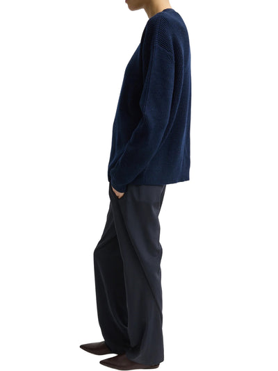 Cardigan Stitch Split Front Crewneck Easy Pullover