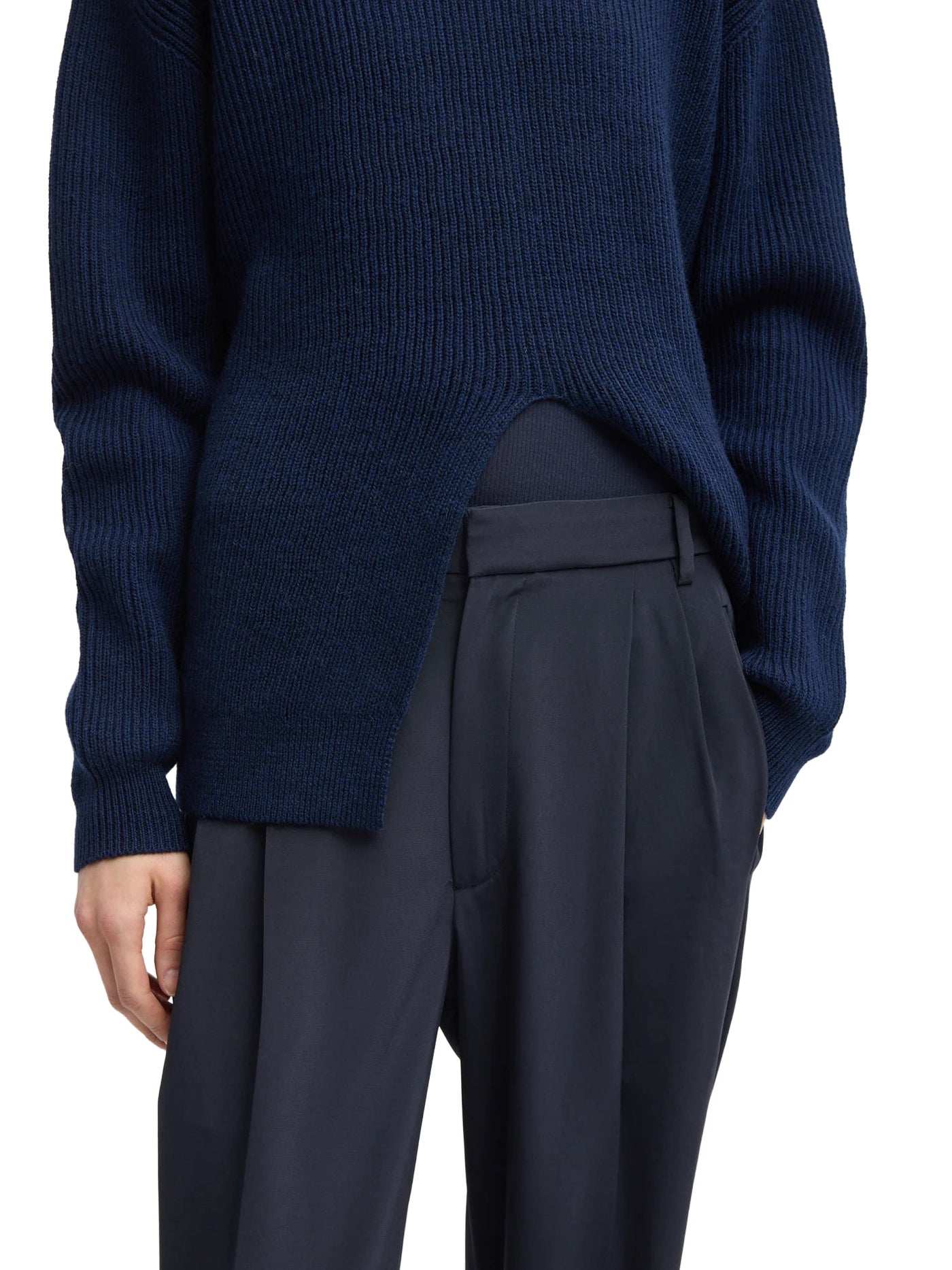 Cardigan Stitch Split Front Crewneck Easy Pullover