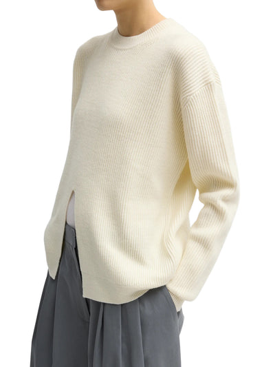 Cardigan Stitch Split Front Crewneck Easy Pullover