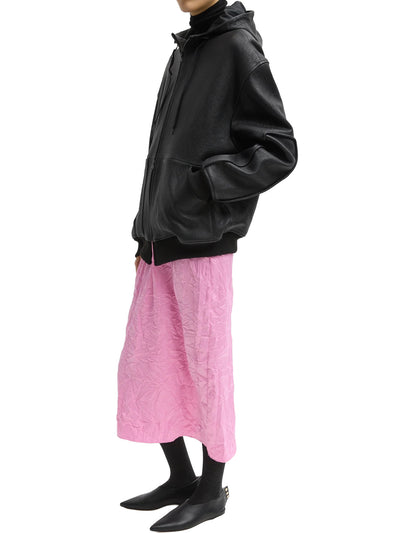 Pebbled Leather Zip Up Hoodie Jacket