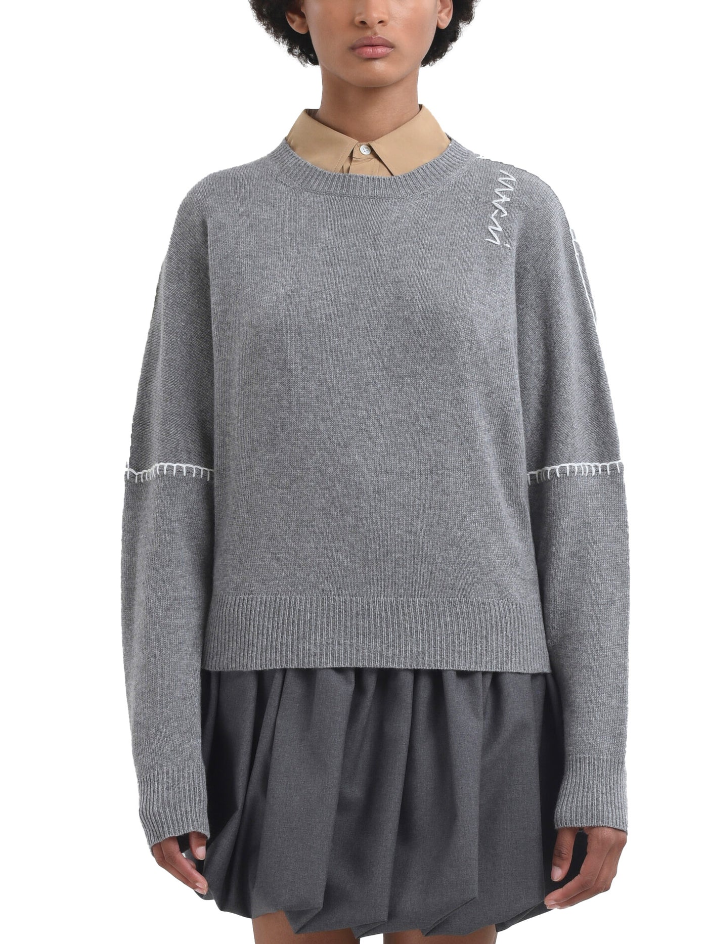 Grey Wool and Cashmere Crew Neck Jumper