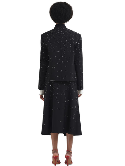 Black Wool Jacket with Tinted Pearl Embellishment