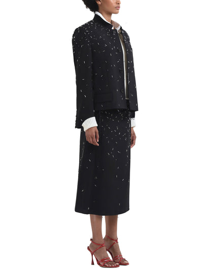 Black Wool Jacket with Tinted Pearl Embellishment