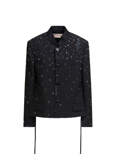 Black Wool Jacket with Tinted Pearl Embellishment