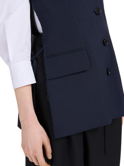 Deep Blue Wool Waistcoat with Side Slits